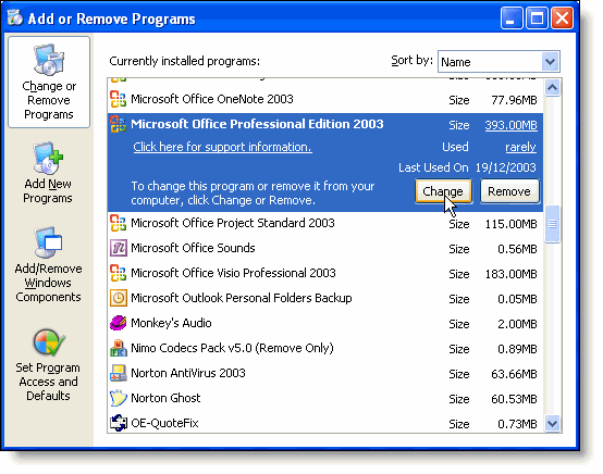 office 2003 standard vs professional